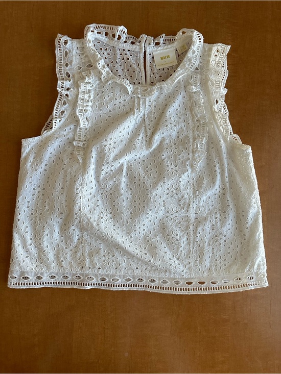 Maeve Tops - Anthropologie Maeve Tilly White Eyelet Ruffle Sleeveless Blouse Size 12